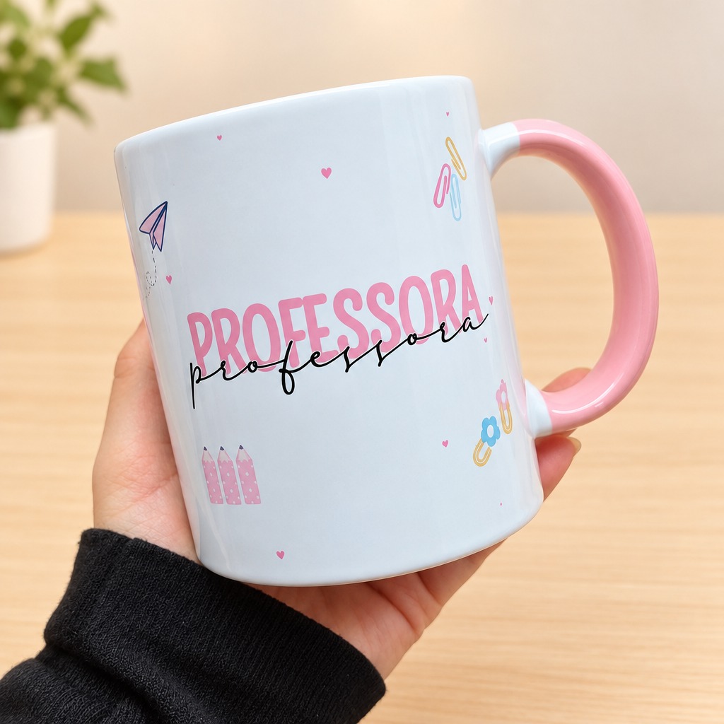 Box Professor que inspira 2 - Caneca personalizada + embalagem exclusiva estilo maleta, com laço dourado e tag